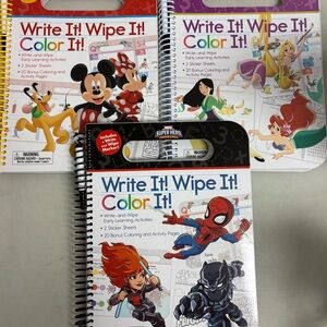 Disney Write It! Wipe It! Activity Books - Red, Blue, Purple